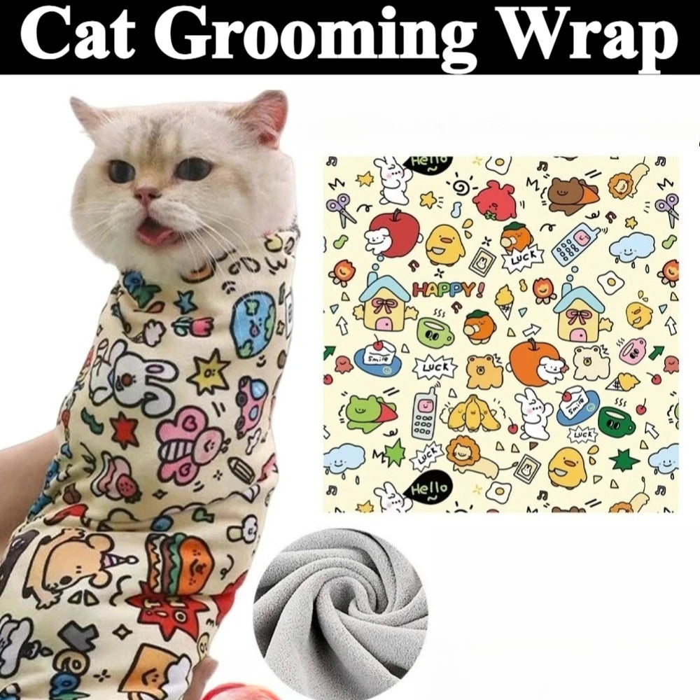 Cat Grooming Wrap Self-Adherent Cat Swaddle Burrito Wrap Anti-Bite