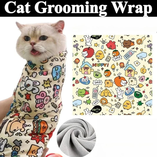 Cat Grooming Wrap Self-Adherent Cat Swaddle Burrito Wrap Anti-Bite