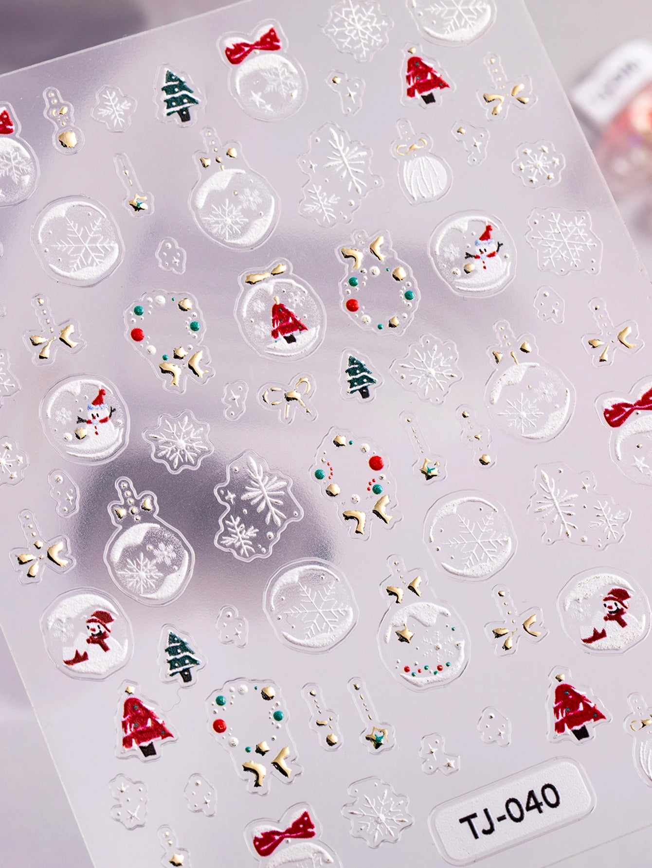 1/2pcs Winter Christmas Ball Snowflake Nail Stickers 5D Relief White