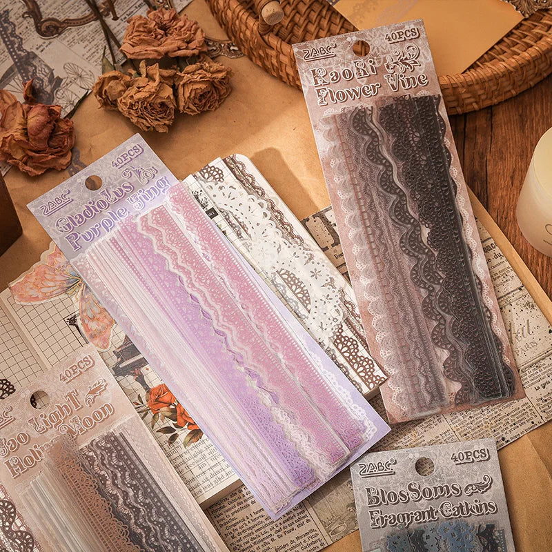 40 pcs Lace Stickers Cute Aesthetics Decor Collage Junk Journal