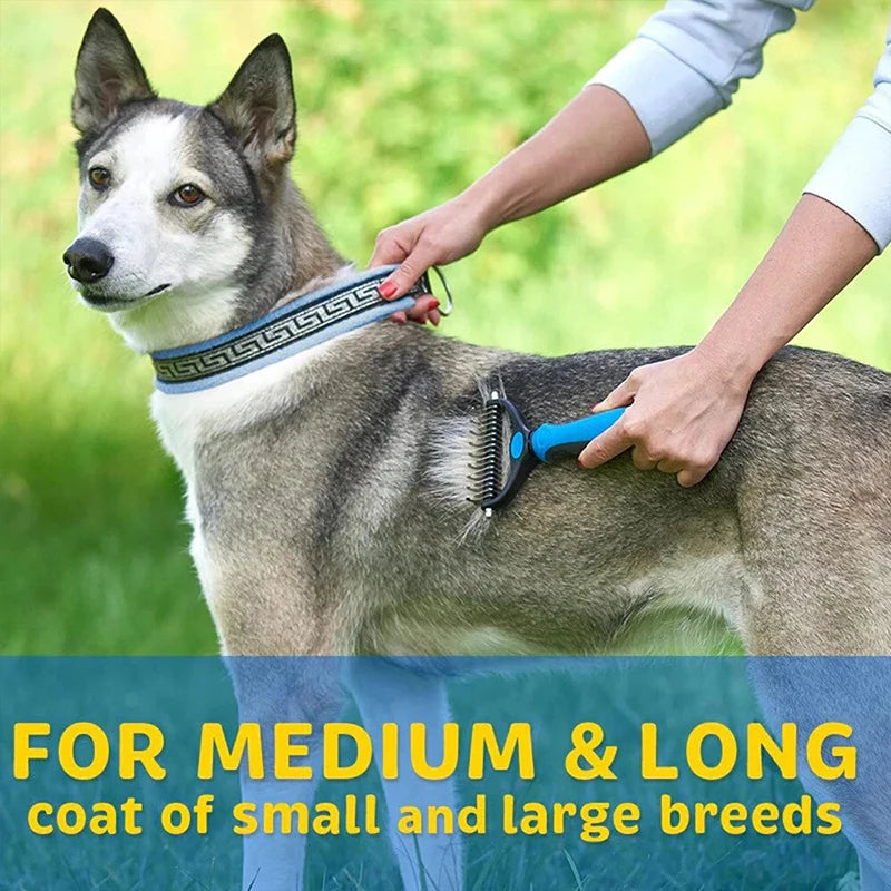 Pet Deshedding Brush Two Sided Pet Grooming Comb Stainless Steel