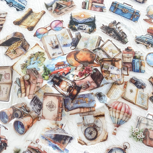 50pcs Vintage Travel Transparent PET Stickers Decals For Phone Laptop