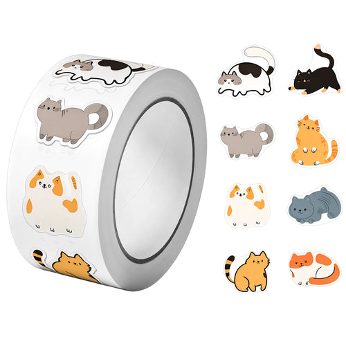 500Pcs/Roll Cute Pet Mimi Cats Stickers 2.5cm/1.0'' 16 Designs Decals