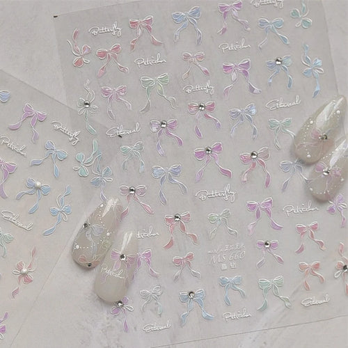 1pcs Sweet Pearl Lace Bow Nail Stickers Love Heart Pink White Black
