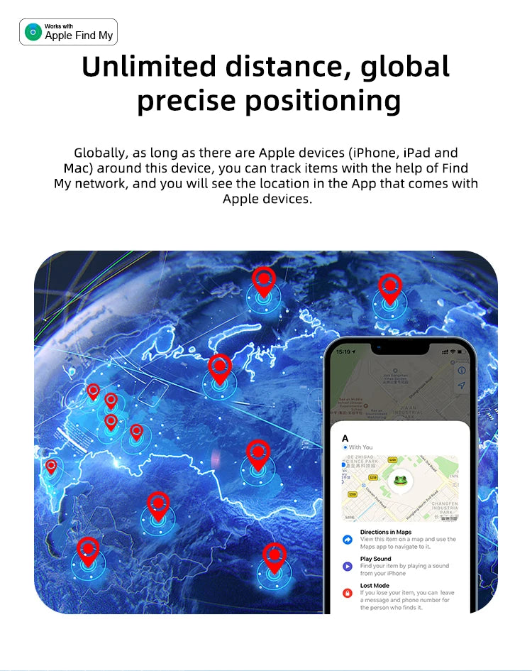 Timethinker Smart Bluetooth GPS Tracker Airtag Work with Apple Find My