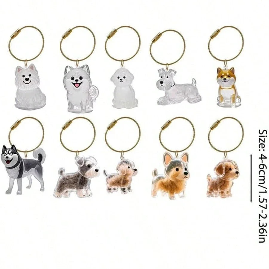 Transparent Cute Dog Pendant Keychain Creative Pet Hair Storage