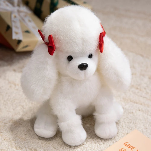 Realistic Sitting Poodle Pug Puppy Plush Toy Stuffed Doggy Cute Fluffy