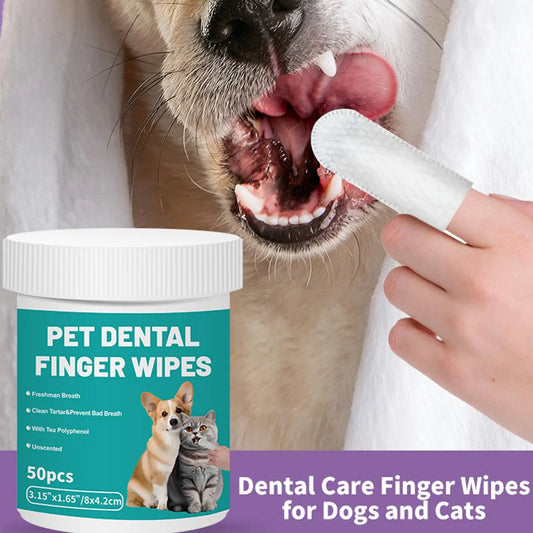 50pcs Pet Teeth Cleaning Wipes Dental Finger Wipes Disposable Gentle