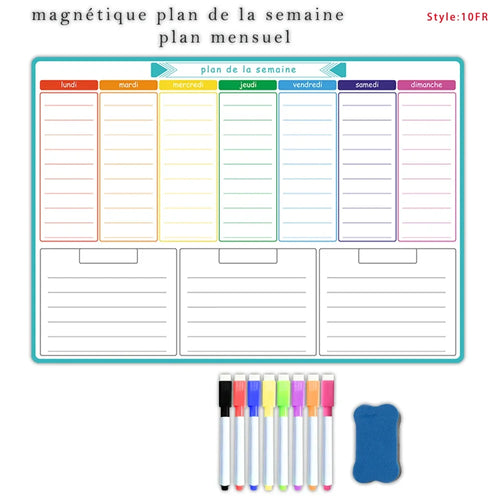 A3 Size Magnetic Weekly &monthly Planner：Spanish, French, English.Dry