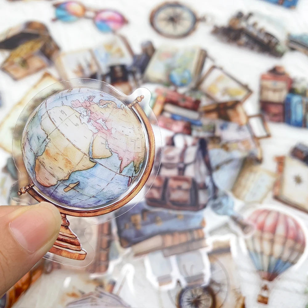 50pcs Vintage Travel Transparent PET Stickers Decals For Phone Laptop