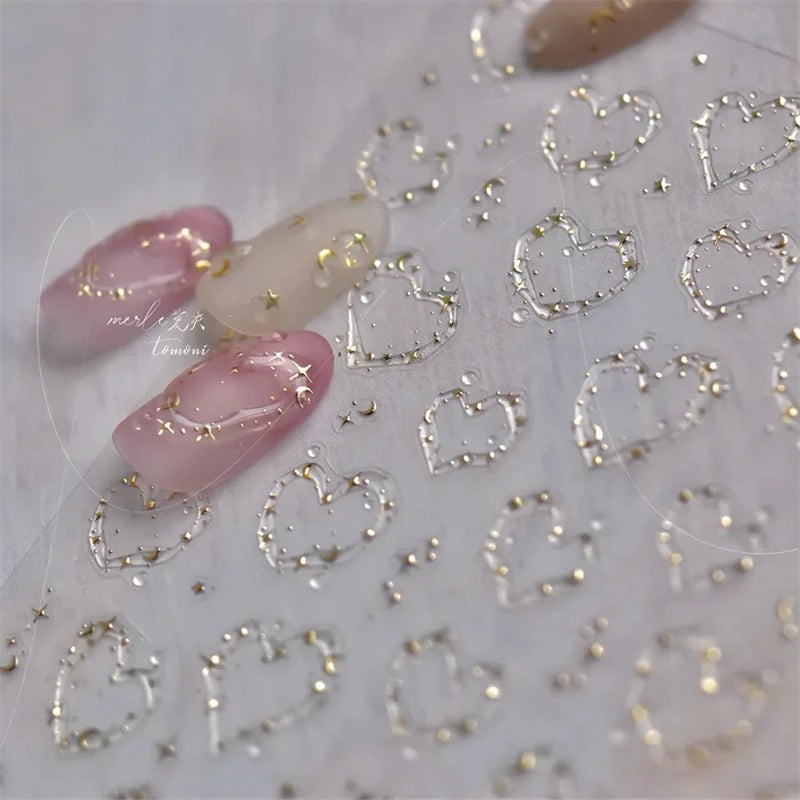 1pcs Jelly Nail Stickers Shiny French Ice Crystal Stars Love Self