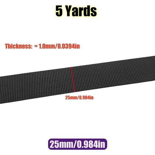 5 Yards 10-50mm Black Nylon Webbing Tape Backpack Strap Pet Collar