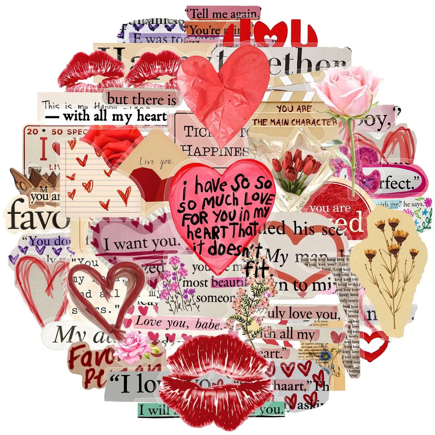 50PCS Love Valentine's Day English PET Sticker Cute Graffiti DIY