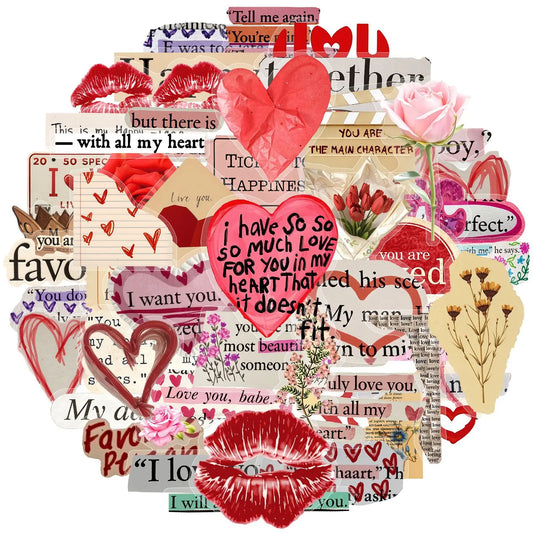 50PCS Love Valentine's Day English PET Sticker Cute Graffiti DIY