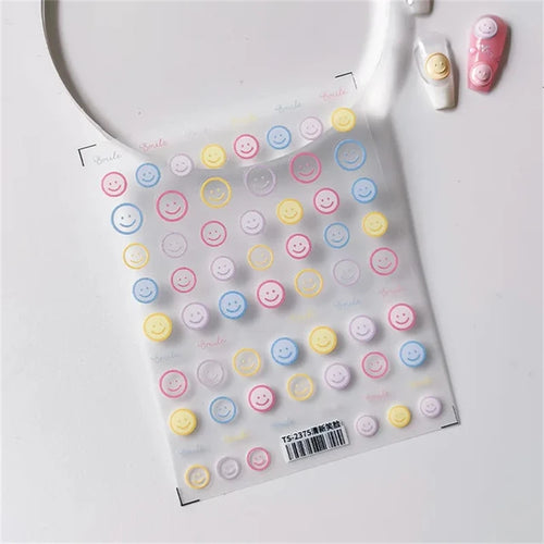 1PCS Relief Adhesive Cute Smiling Face Teddy Bear Nail Sticker
