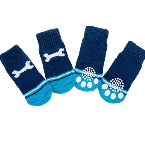 4Pcs Pet Cat Dog Floor Anti-slip Socks Autumn Winter Warm Soft Wool