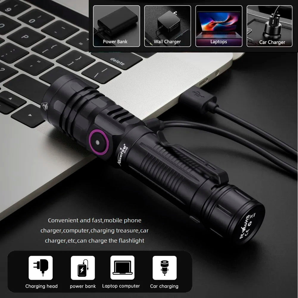 3x365nm/395nm UV LED Flashlight High power Blacklight USB Rechargeable