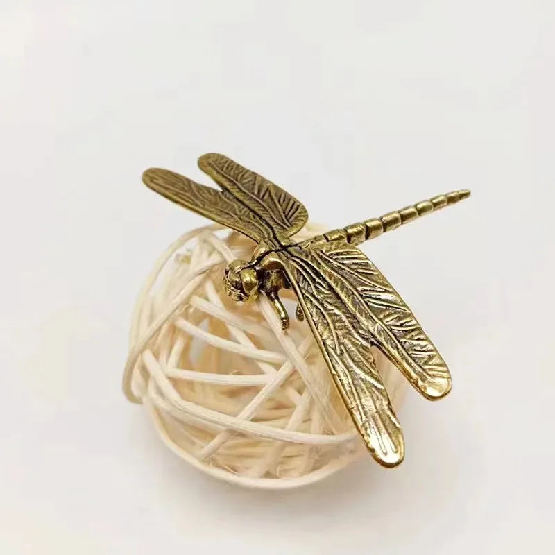 Vintage Brass Dragonfly Figurine - Antique-Style Home & Office Desk
