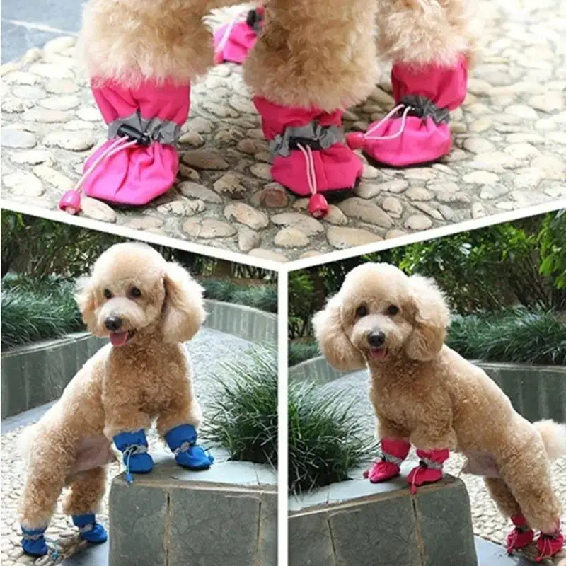 New 4pcs Waterproof Pet Dog Shoes Anti-slip Rain Snow Boot Thick Warm