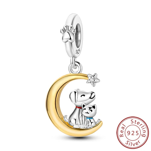 Charms 925 Sterling Silver Dog Cat Paw Print Love Pets Charms Beads