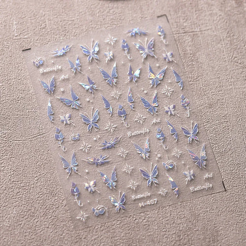 1Pcs 5D Embossed Aurora Butterfly Nail Art Stickers Self Adhesive