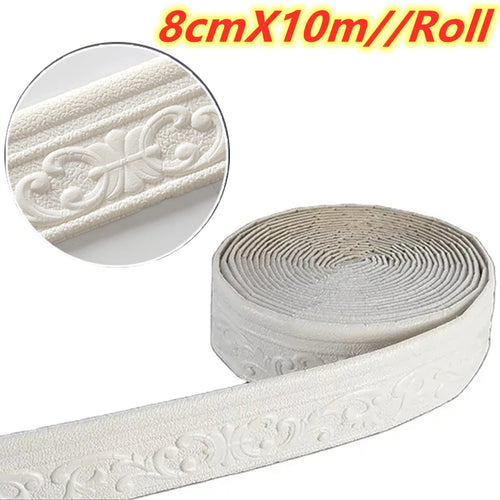 10m/Roll 3D Wall Trim Line Skirting Border Self Adhesive Waterproof