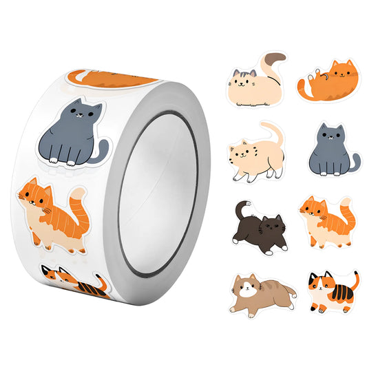 500Pcs/Roll Cute Pet Mimi Cats Stickers 2.5cm/1.0'' 16 Designs Decals
