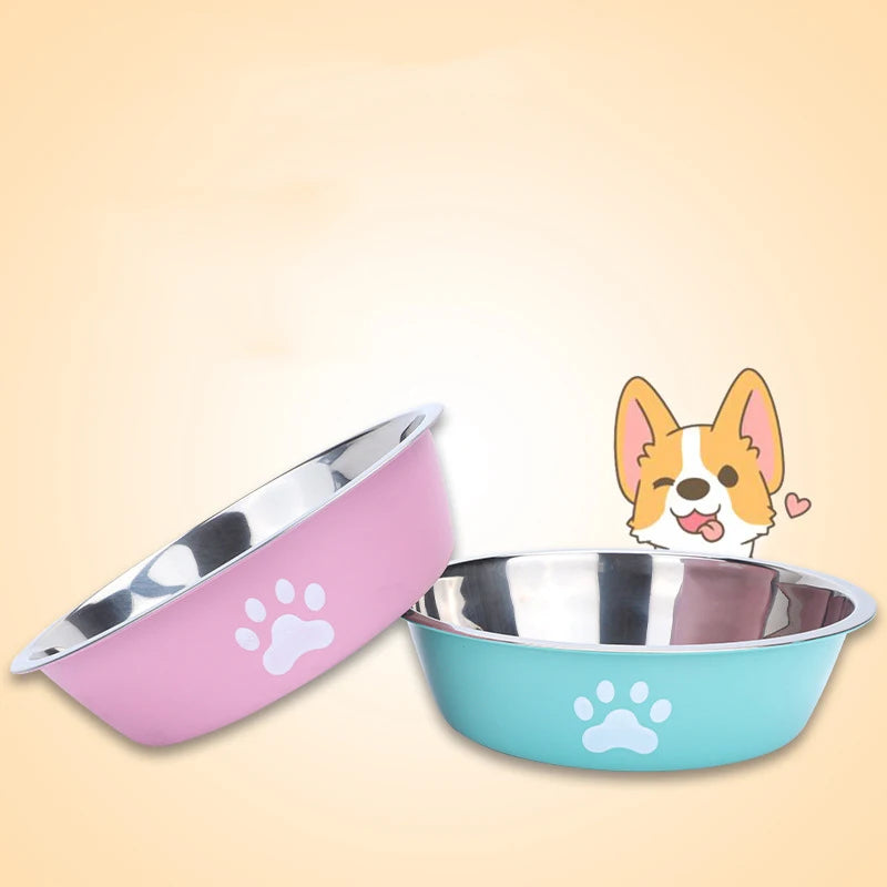 New stainless steel dog basin paw print pet supplies cat bowl dog bowl
