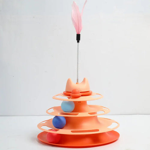 Interactive Cat Toy Tower Kitten Turntable Track Roller Balls Toys