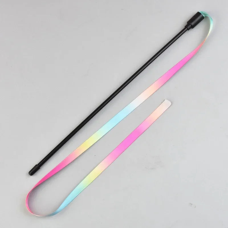 Interactive Coloured Ribbon Cat Toys Teasing Catd Stick Satin Ribbon