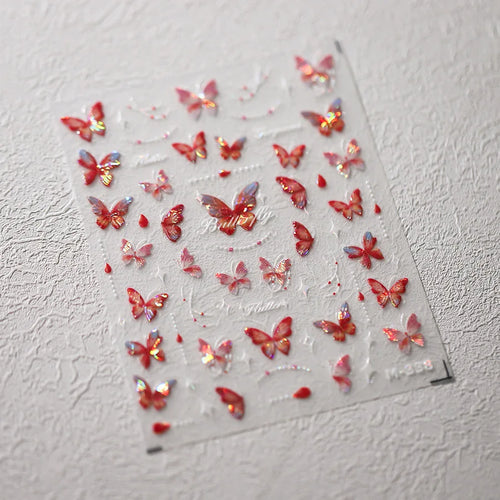 1Pcs 5D Embossed Aurora Butterfly Nail Art Stickers Self Adhesive