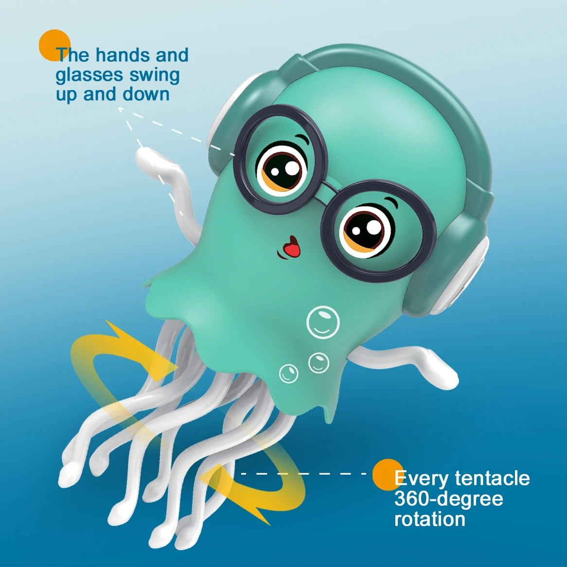 An electrically-powered crawling dancing jellyfish toy, an octopus