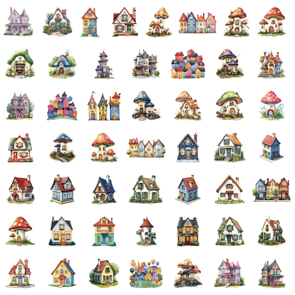 50PCS Fairy Tale House PET Material Stickers DIY Luggage Speaker Water