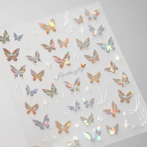 1Pcs 5D Embossed Aurora Butterfly Nail Art Stickers Self Adhesive