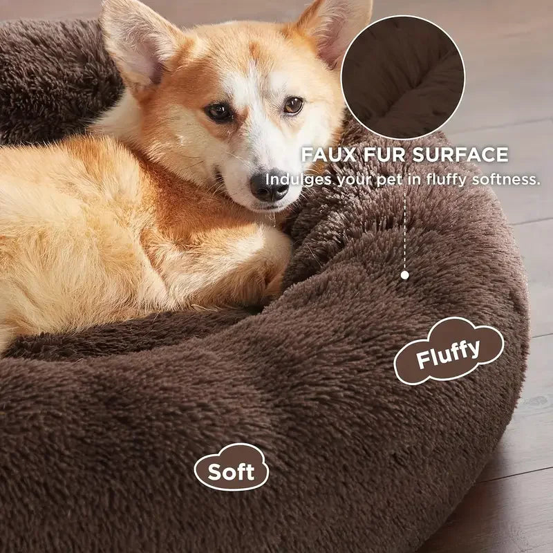 Round Dog Bed Winter Warm Cat Bed Plush Basket for Dog Washable Pet