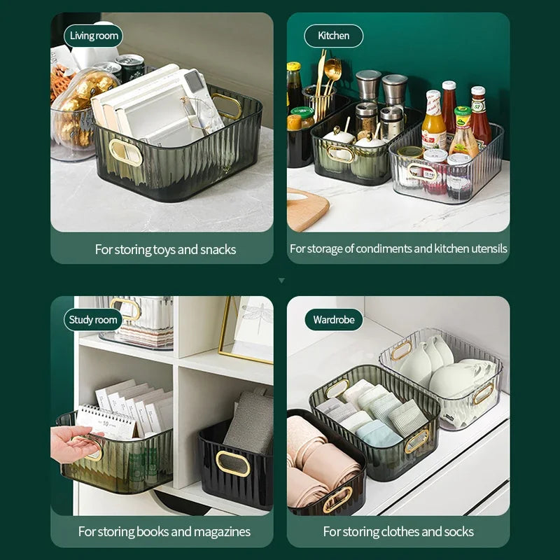 1pc Nordic Luxury PET Acrylic Storage Box with Handles – Transparent