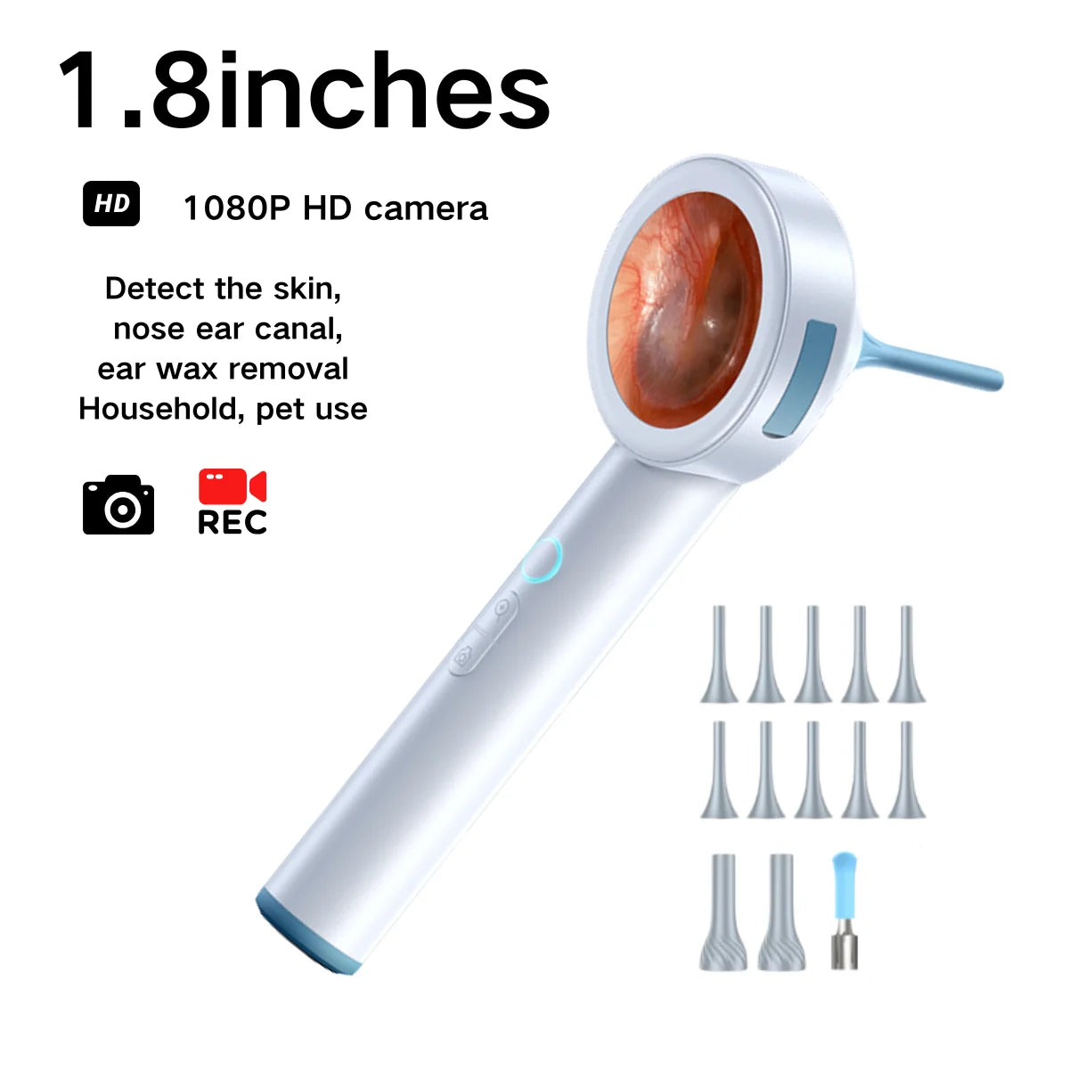 1.8’’ Screen Ear Camera Instant On/Record, Home & Pet Otoscope for