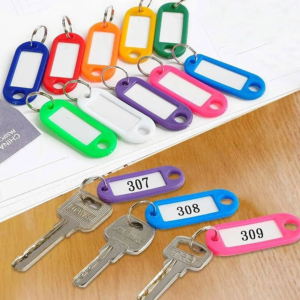 100 PCS KeyChain Labelable Plastic DIY Name Ring for Baggage Paper