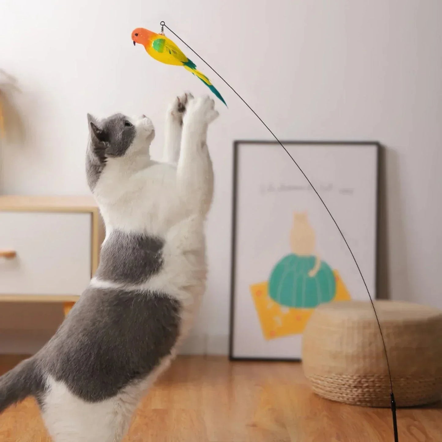 Simulation Bird Cat Toys Funny Interactive Peacock with Bell Cat Stick