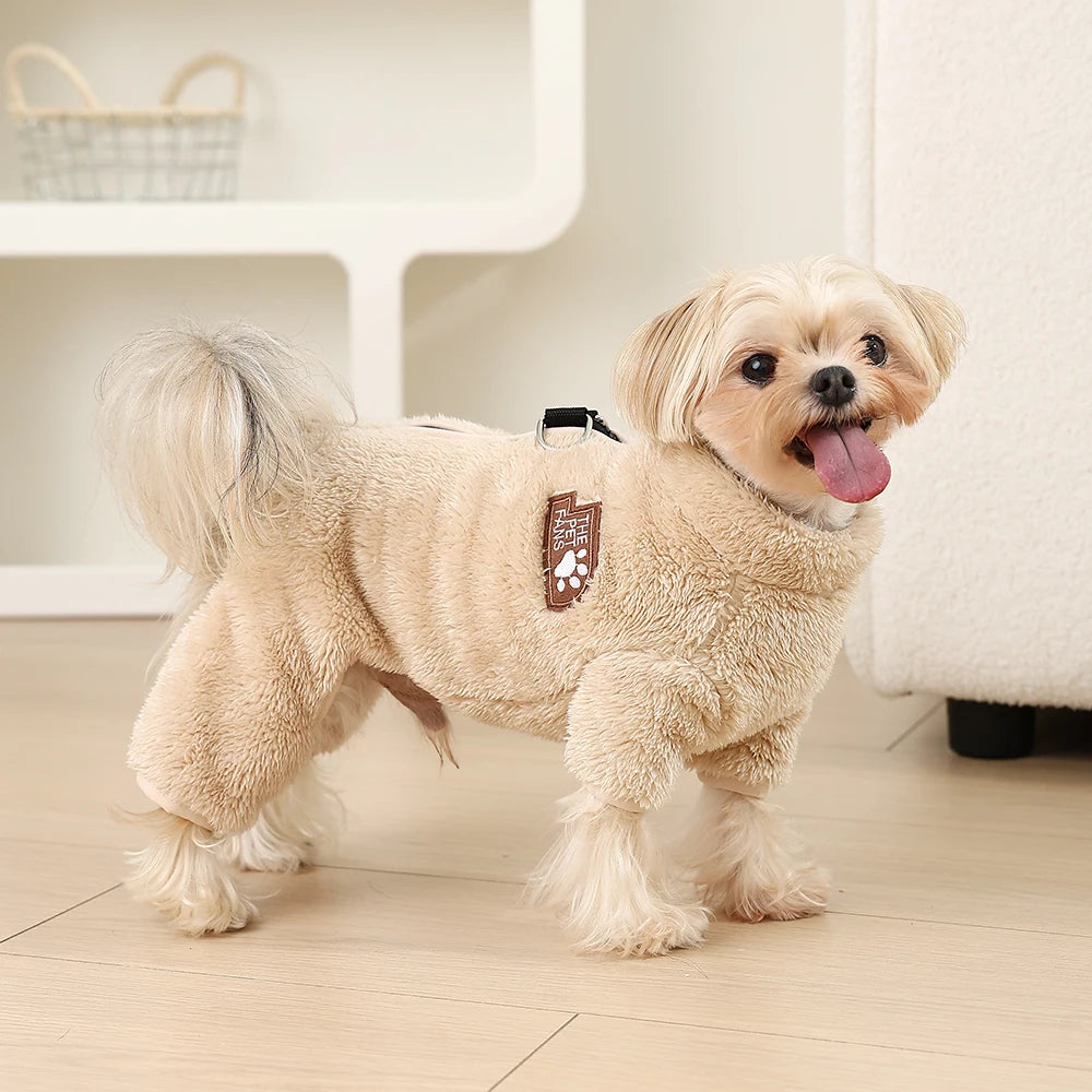 Soft Fleece Dog Clothes Winter Four Legs Covered  Plush Pet Coat