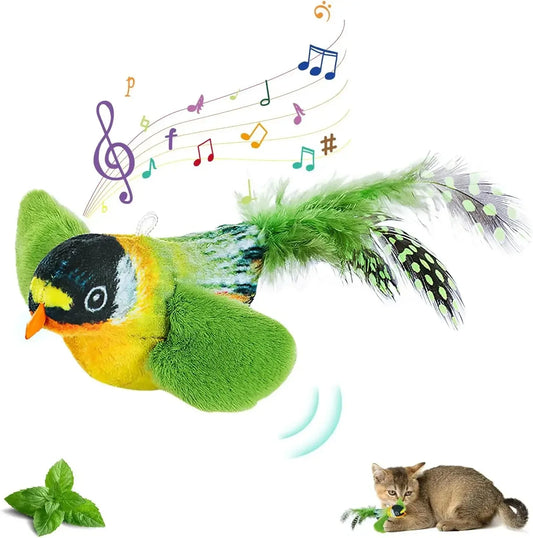 The pet cat toy emulates the sound bird to amuse the cat elastic rope