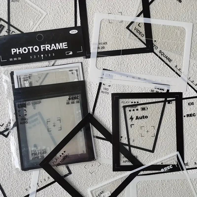 15 pcs vintage photos film frame PET sticker packaging DIY diary