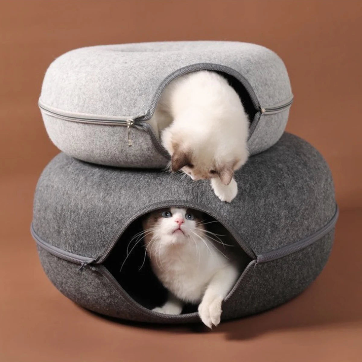 Felt Donut Bed for Cats House With Breather Hole Dog Bed Interactive
