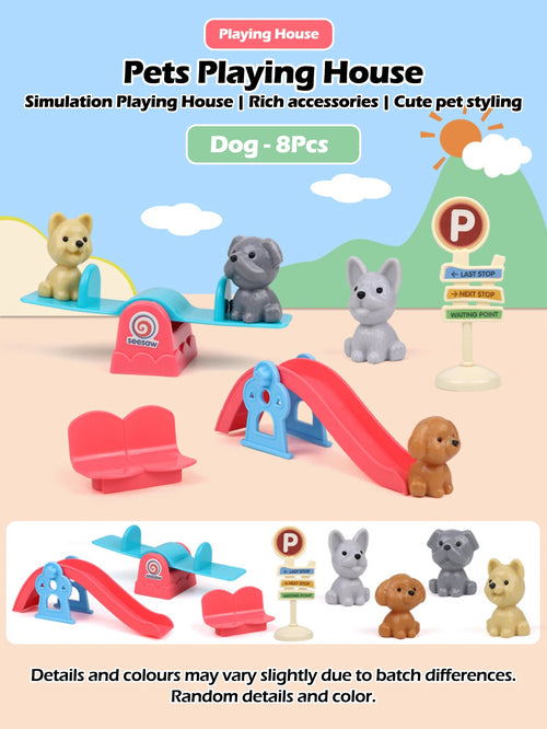 Cute Dog Pet Basket Family Toys Dog Doll Set Dog Cage Toys Scene