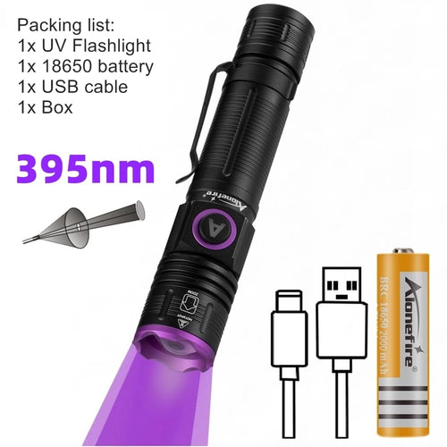 365/395nm Zoom UV Flashlight USB Rechargeable Ultraviolet adhesive