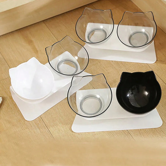 Slanted Mouth Cat Bowl, Neck Protector, Cat Double Bowl, Pet