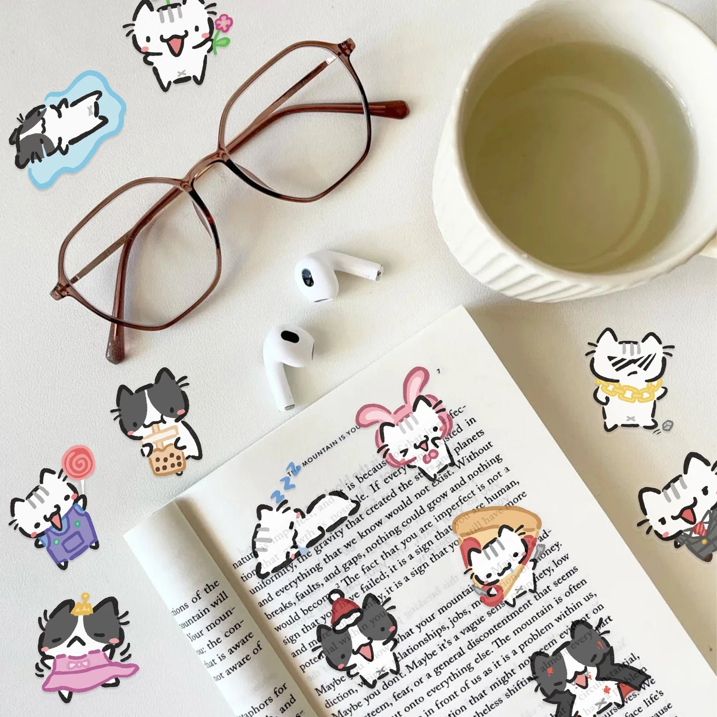 54pcs Color Little Cat Stickers Cute Animal Cartoon Decals DIY