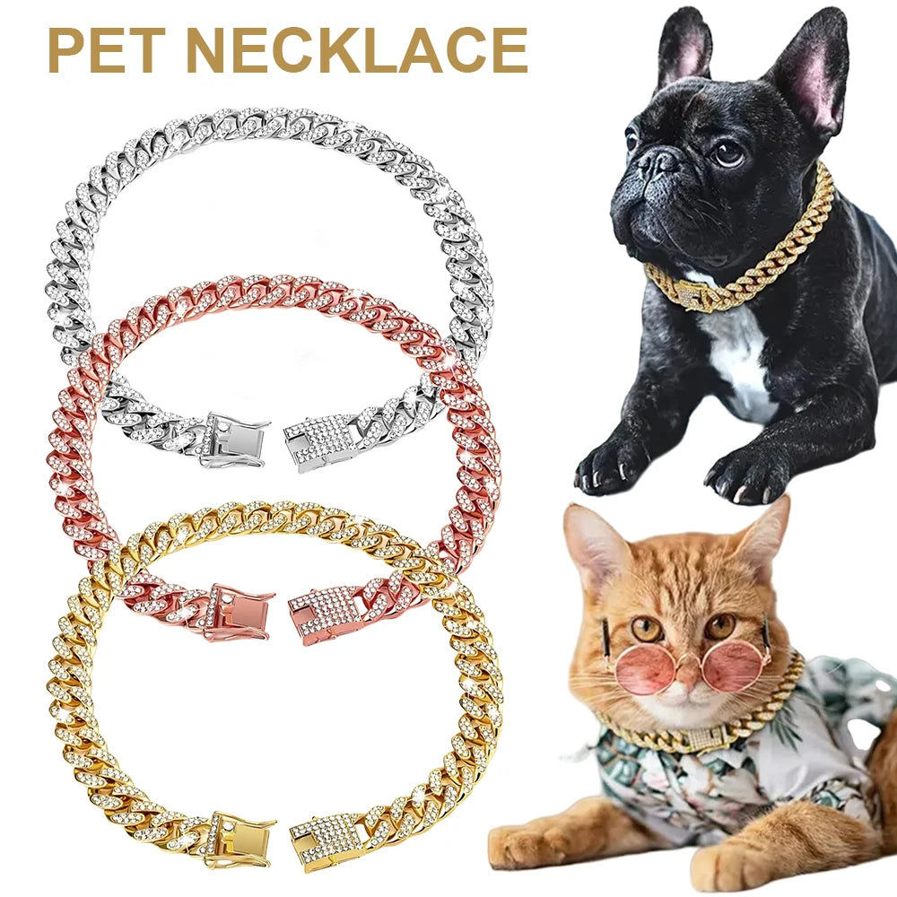 New Style Pet Collar Necklace Cat Dog Full Diamond Cuban Chains Dog