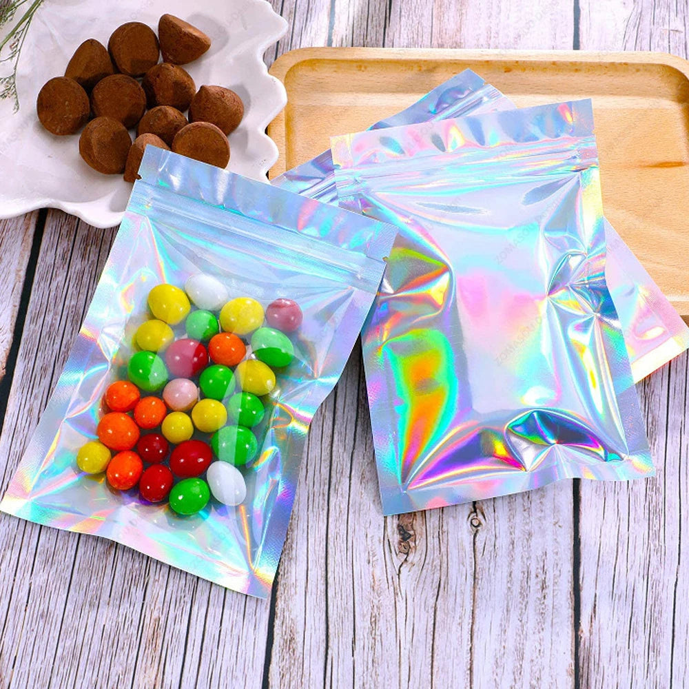 200-1PCS Laser Sealing Bags Color Plastic Holographic Candy Food Pouch