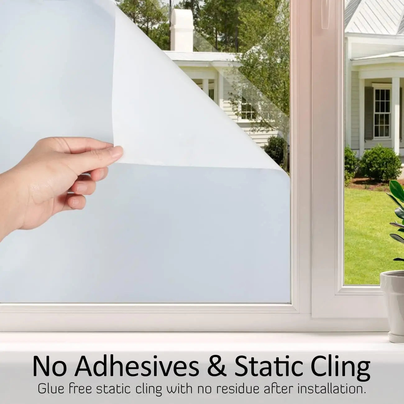 Window Privacy Film Non-Adhesive Frosted Glass Window Film for